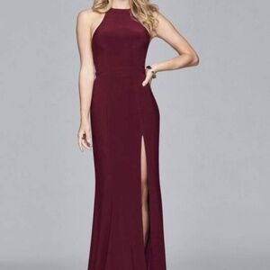 Faviana 7976 Halter Neck Jersey Trumpet 14 Burgundy‎ Dress